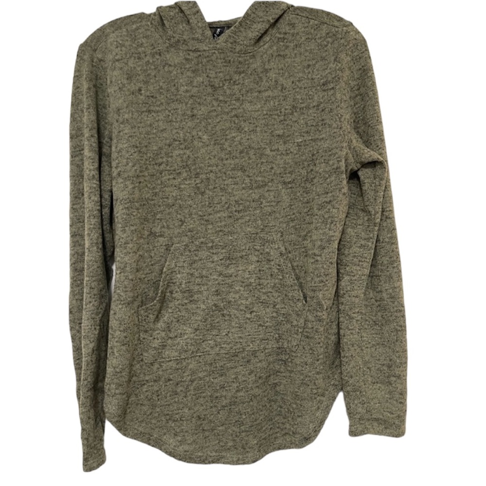 Free For All - Green Hooded Knit Long Sleeve Shirt Scoop Bottom Size Sma…